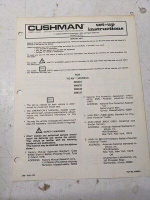 Cushman Set Up Instructions Deal Manual Titan 898334 898335 898336 898337 1983