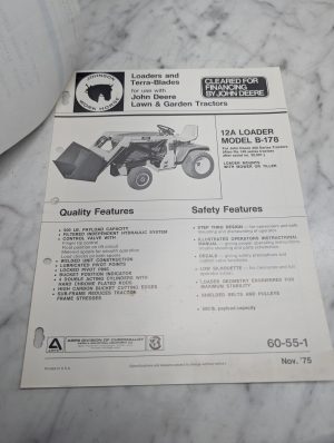 Johnson Work Horse 12A Loader Model B 178 Operators Owners Manual Deere B-178
