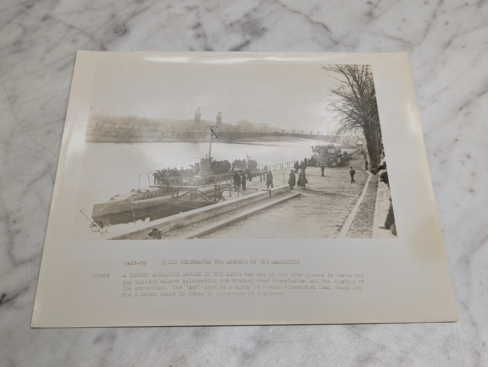 Paris Celebrates Signing Armistice French Submarine Seine Caption Photo 1427-V8