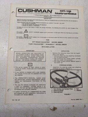 Cushman Set Up Instructions Manual Haulster Truckster 898463 898534 8410 1984