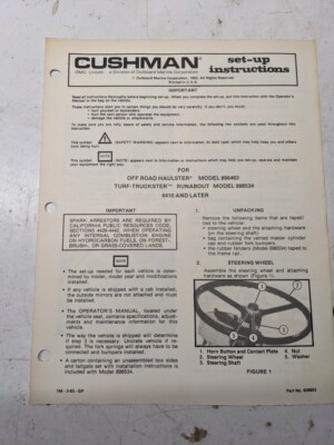 Cushman Set Up Instructions Manual Haulster Truckster 898463 898534 8410 1983