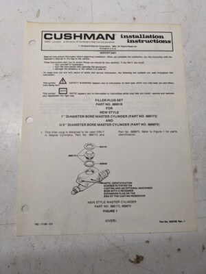 Cushman Installation Instructions Manual Filler Plus Set 886519 1983