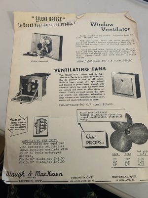 Waugh And Mackewn Window Ventilator Sales Brochure Price Sheet Fans