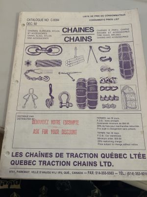 Quebec Traction Chains Ltd Consumer Price List 12-1992 Chains Nylon Price Sheets