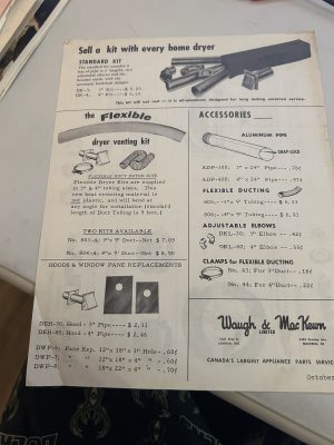 Waugh And Mackewn Dryer Venting Kits Accesories Brochure Parts List Price
