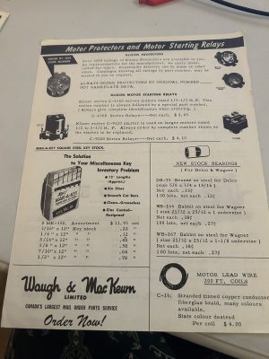Waugh And Mackewn Motor Protectors Motor Starting Relays Price Part List