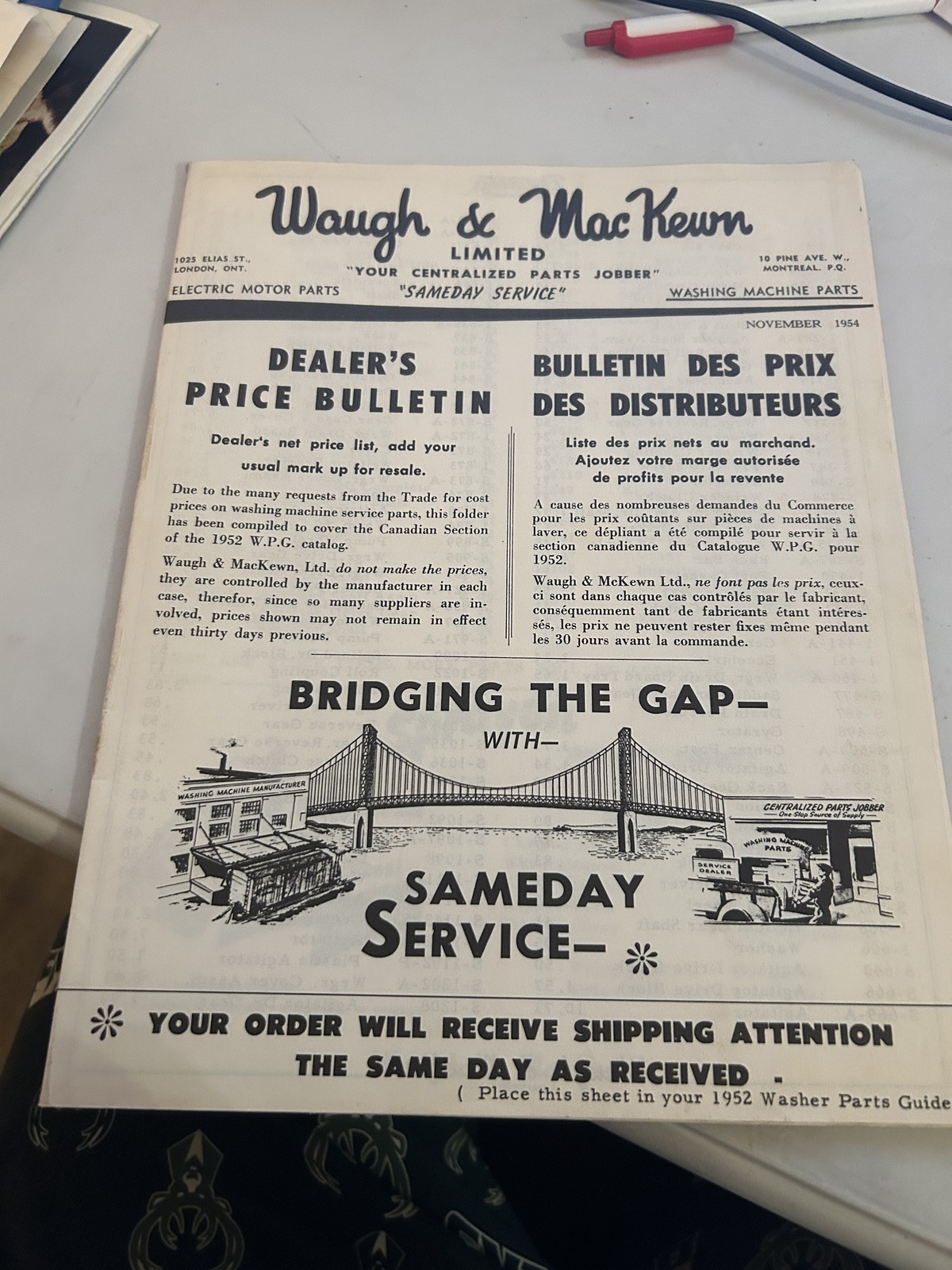 Waugh And Mackewn Dealers Price Bulletin Bridging Gap Dealers Net List Parts