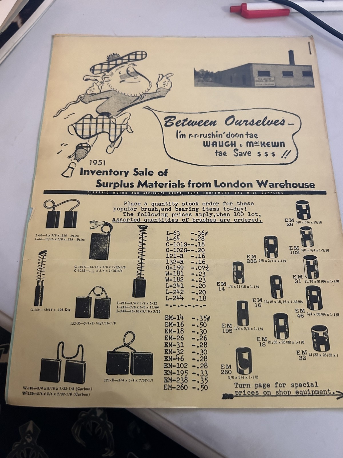 Waugh And Mackewn Inventory Sale Surplus Materials London Warehouse 1951