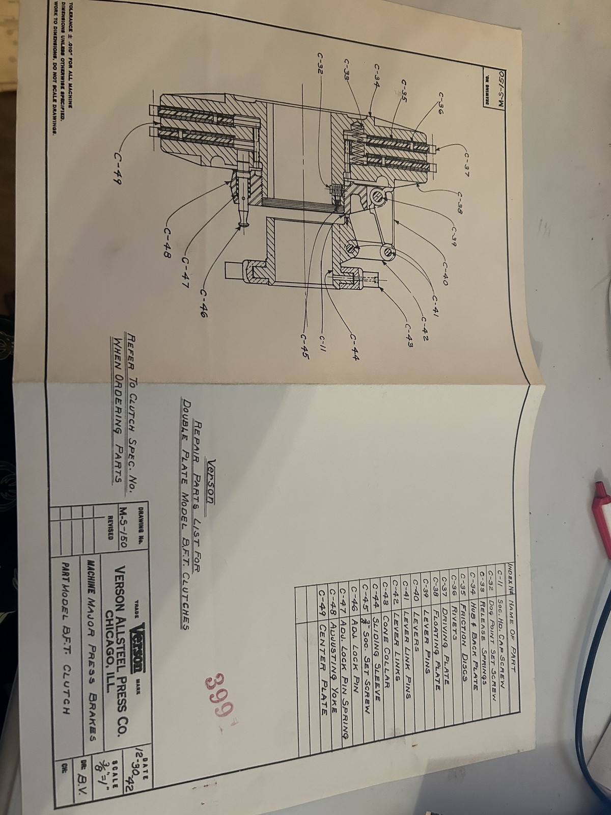 Verson Allsteel Press Major Press Brake Model Bft Clutch Schematic Repair Prints
