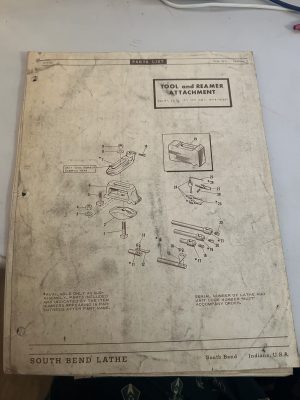 South Bend Lathe Tool Reamer Attachment For 9 10 13 14 16 24” Parts List Manual
