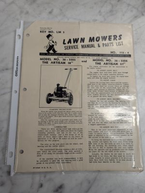 Lawn Mowers Service Manual & Parts List #36-5505 The Artisan 18” 1947 715-4