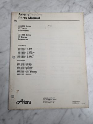Ariens Parts Manual 834000 734000 Ht Tractor Accessories Attachments Pm-34A-84