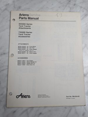Ariens Parts Manual 835000 735000 Yard Tractor Accessories Attachments Pm-35A-83