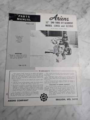 Ariens Parts List Manual Catalog 32” Sno Thro Attachment 13955 813955 Pm-12-70