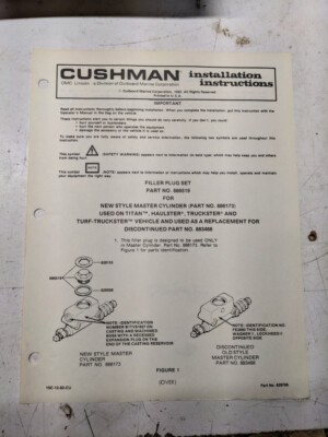 Cushman Installation Instructions Manual Filler Plus Set 829798 1982