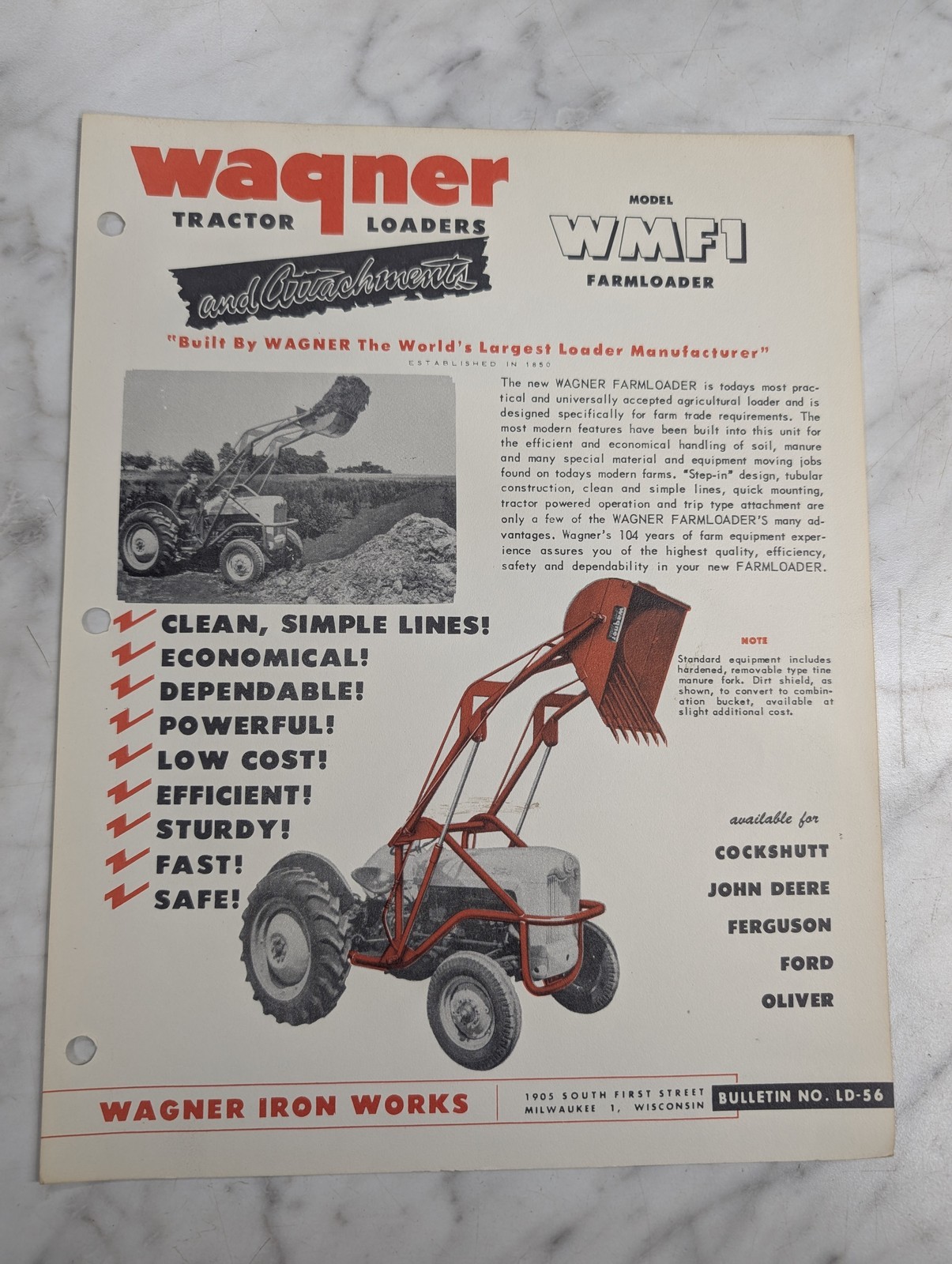 Wagner Tractor Loaders Sales Brochure Literature Model Wmf1 Farmloader Ld-56