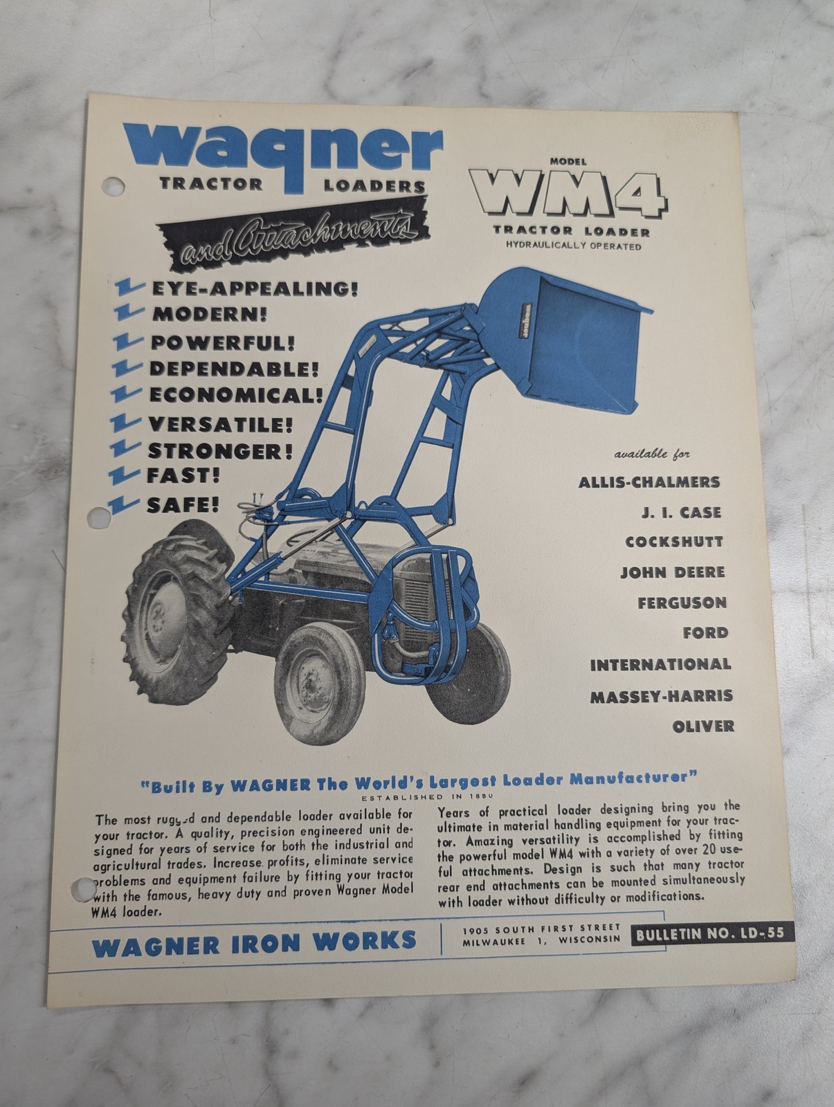 Wagner Tractor Loaders Sales Brochure Literature Model Wm4 Ld-55 Attachment