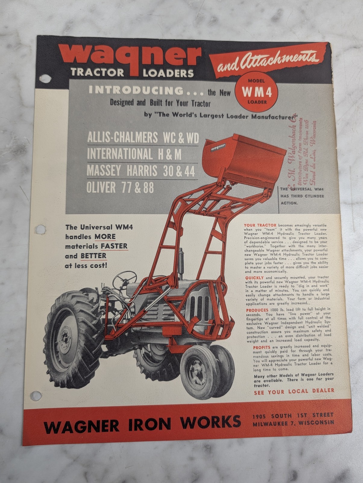Wagner Tractor Loaders Sales Brochure Literature Model Wm4 Ld-1 Attachment