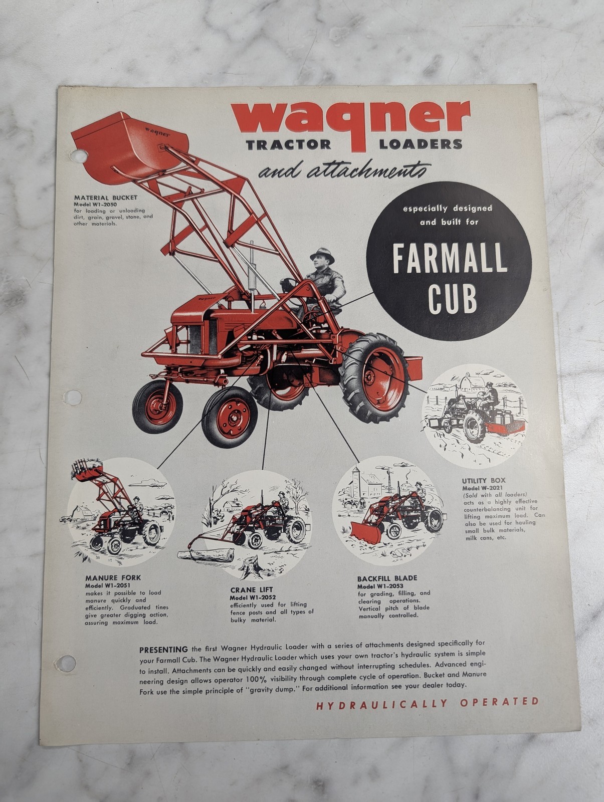 Wagner Tractor Loader Sales Brochure Literature Farmall Cub Wm1-Cub-F