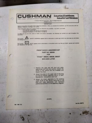 Cushman Installation Instructions Manual Front Shock Absorber Set 886464