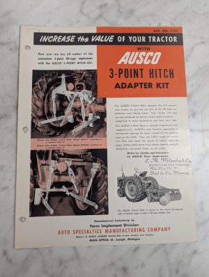 Ausco 3 Point Hitch Adapter Kit Sales Brochure Literature Catalog # F102