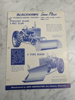Arps Blackhawk Snow Plows Tractor Sales Brochure Literature Mccormick