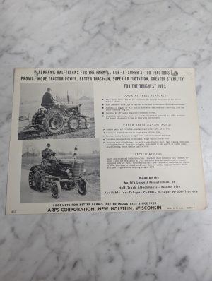 Arps Blackhawk Half Tracks Tractor Accessory Brochure Literature Farmall Cub