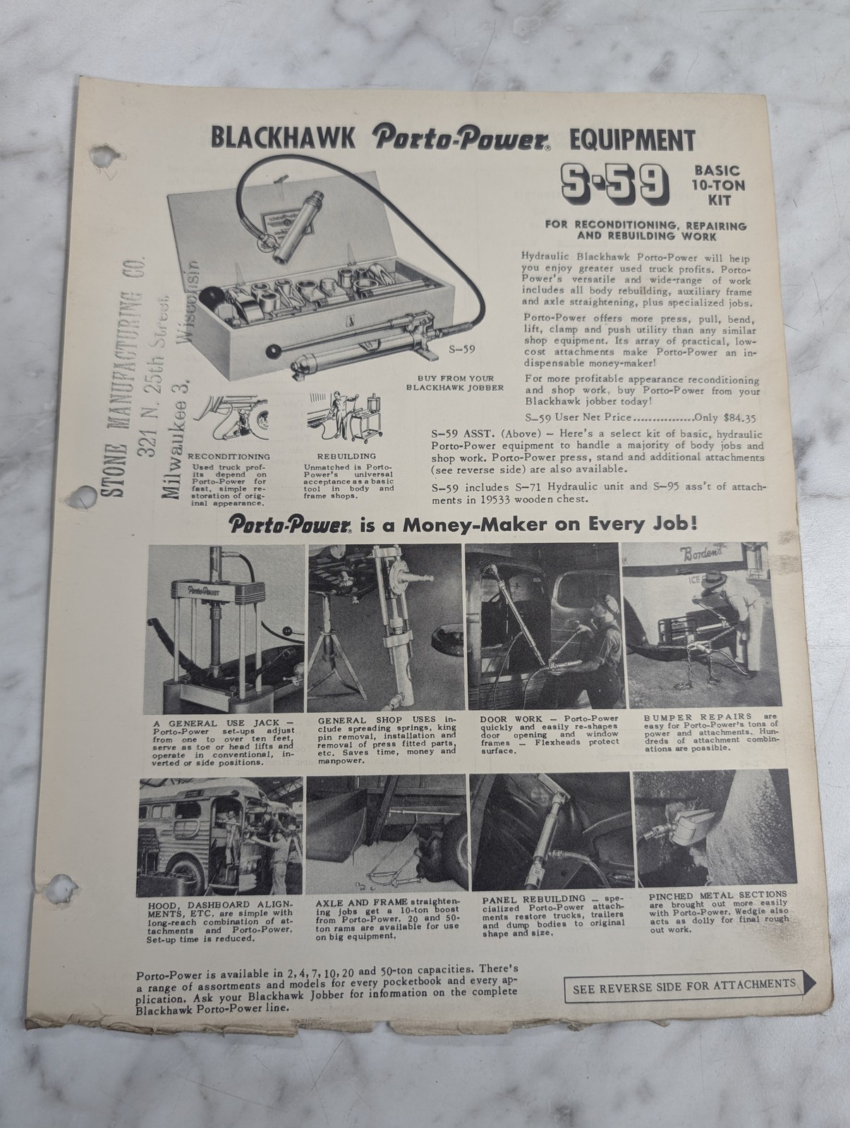 Blackhawk Porto-Power Equipment S-59 Sales Brochure Literature