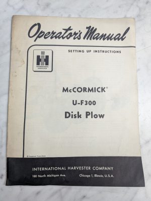 International Harvester Ih Operator'S Setup Manual Mccormick U-F300 Disk Plow