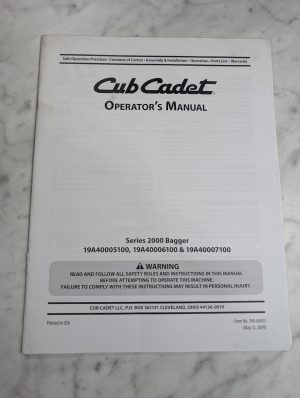 Cub Cadet Owners Operators Manual 2000 Series Bagger 19A40005100/6100/7100 2009