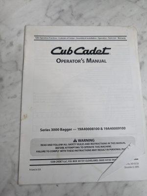 Cub Cadet Owners Operators Manual 3000 Series Bagger 19A40008100/9100 2009