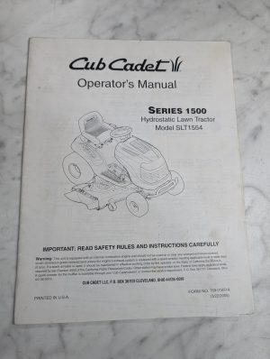Cub Cadet Owners Operators Manual 1500 Series Lawn Tractor Slt1554 Model 2005
