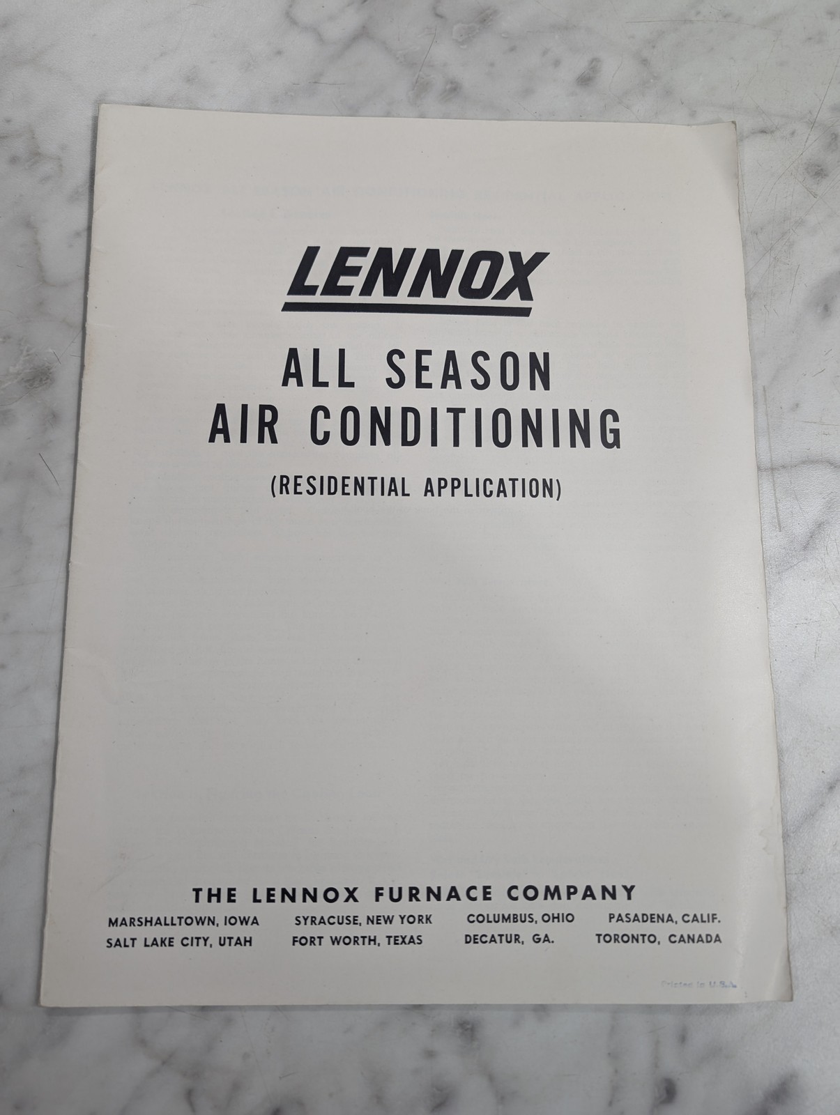 Lennox Air Conditioning Manual Residential Application Guide Information Book