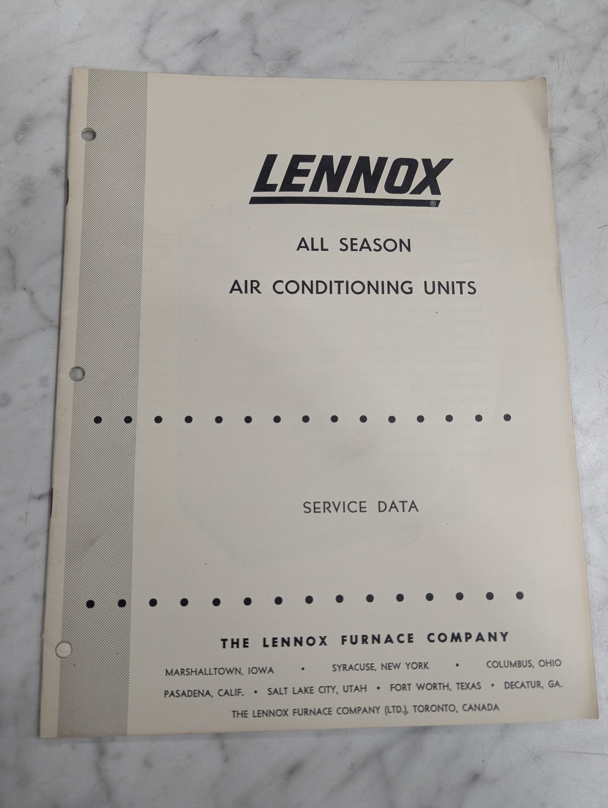 Lennox Air Conditioning Manual All Season Units Service Data Manual Information