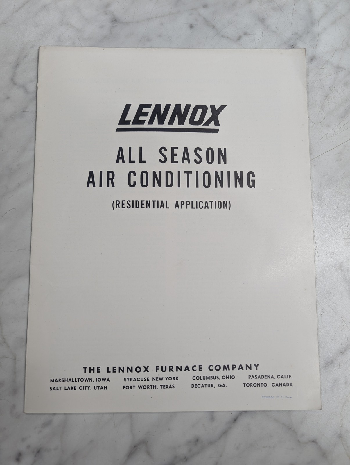 Lennox Air Conditioning Manual All Season Residential Application Guide Info