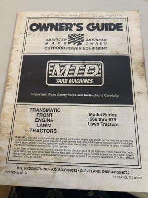 Mtd Yard Machines Transmatic Front Engine Lawn Tractor Model 660-679