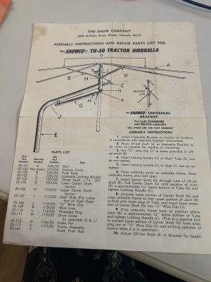 Snow Compant Snowco Tu-50 Tractor Umbrella Repair Parts Manual Deluxe