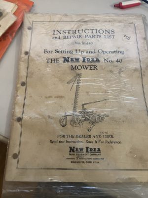 New Idea No 40 Mower Instructions And Repair Parts List M-140 Dealer