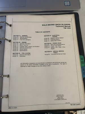 John Deere Walk Behind Snow Blowers Technical Manual Tm-1234 1981