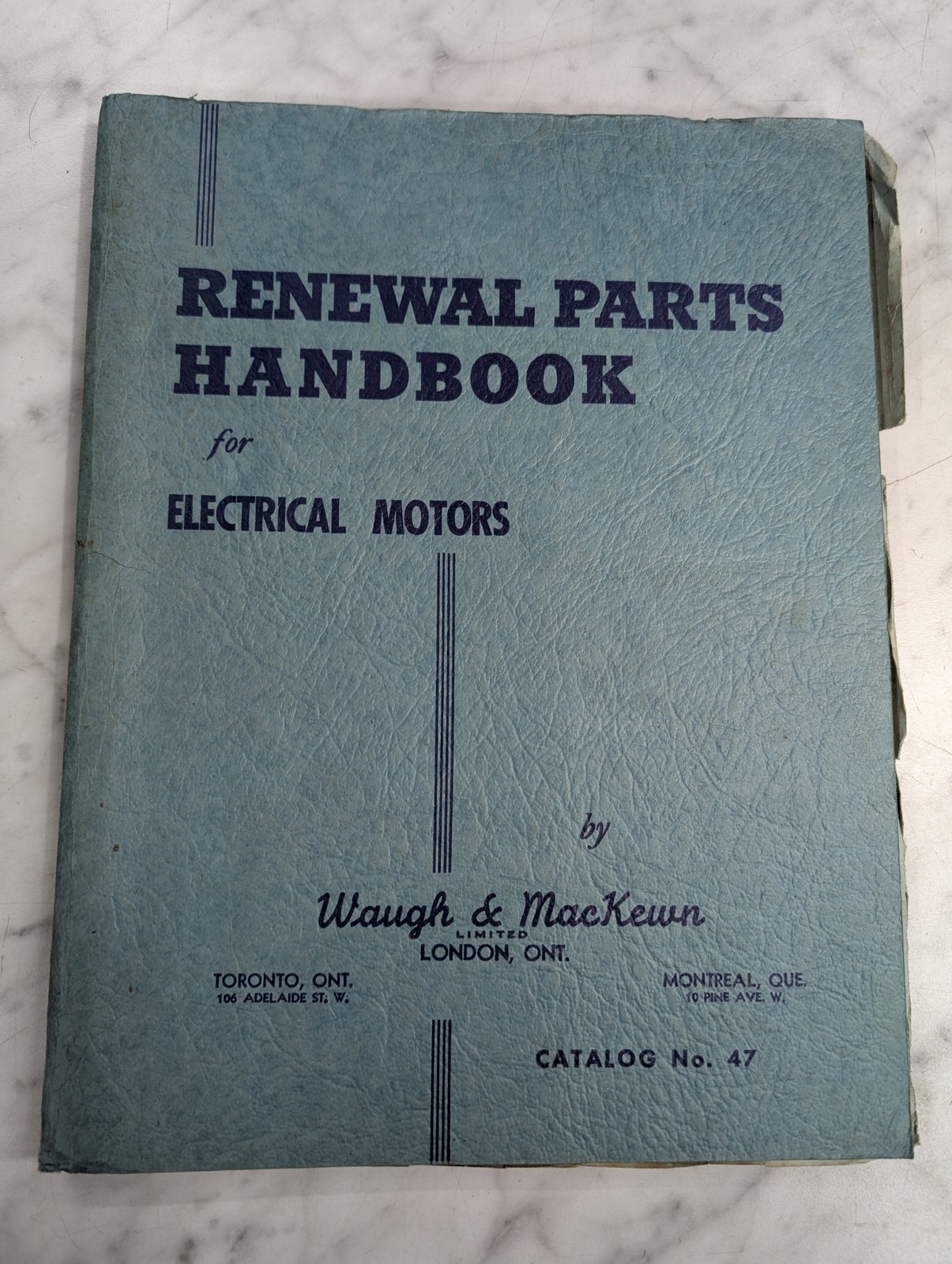 Renewal Parts Handbook Electrical Motors Waugh Mackewn #47 Sales Catalog
