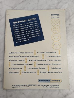 Crouse Hinds Abridged Listing Catalog 3500 Sales Literature Brochure