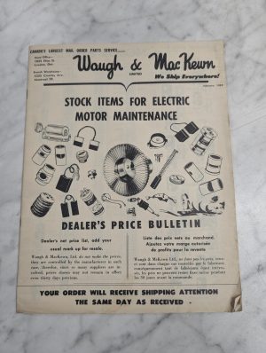 Waugh Mackewn Electric Motor Maintenance Dealers Price Bulletin 1959