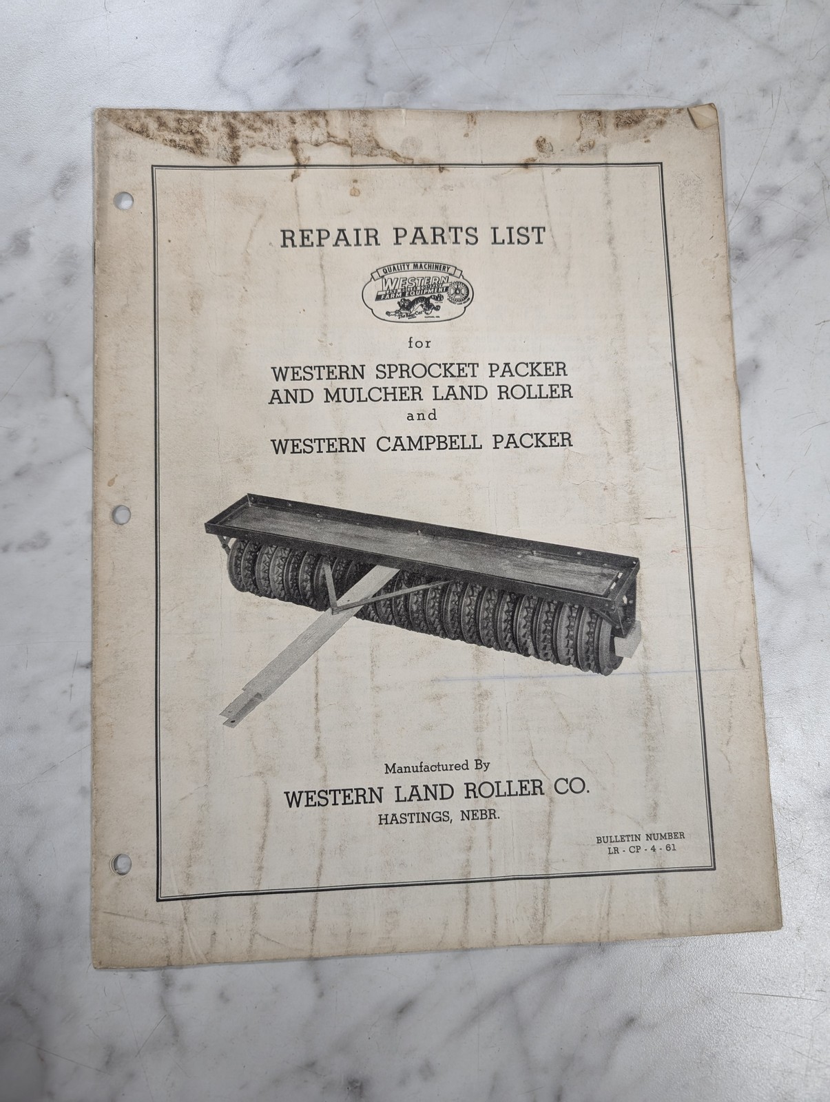 Western Land Roller Repair Parts List Book Manual Catalog Packer Lr-Cp-4-61