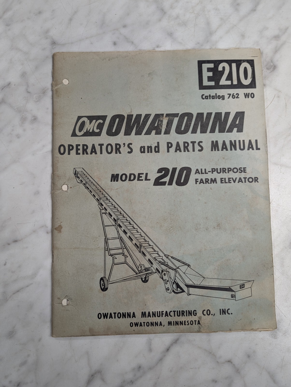 Owatonna Omc Operator'S Service Manual Parts List Book Model E 210 Farm Elevator