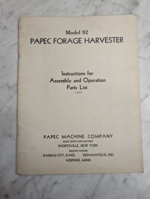 Papec Forage Harvester Operator Service Manual Parts List Catalog 1955 92
