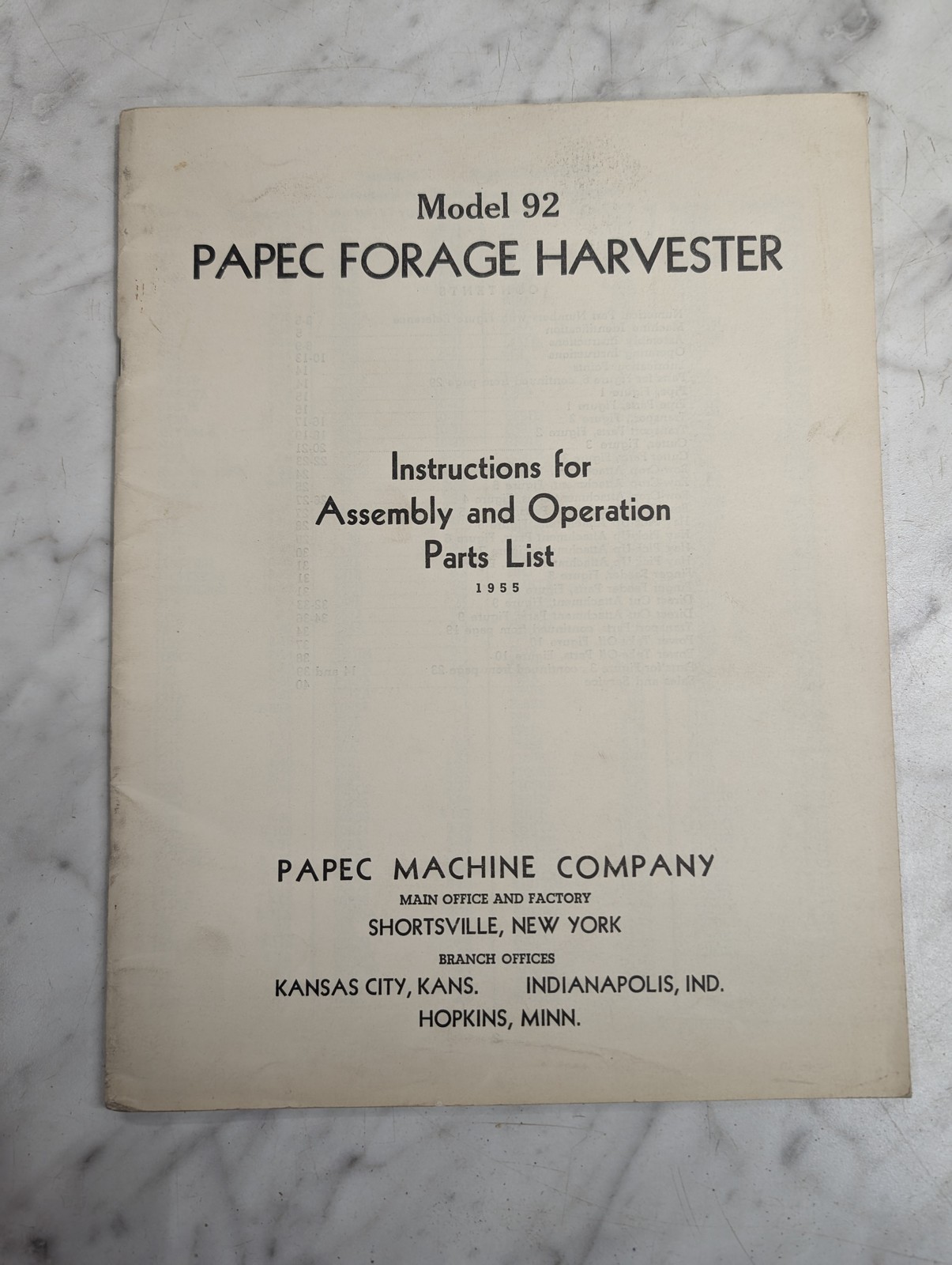 Papec Forage Harvester Operator Service Manual Parts List Catalog 1955 92