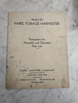 Papec Forage Harvester Operator Service Manual Parts List Catalog 1955 62