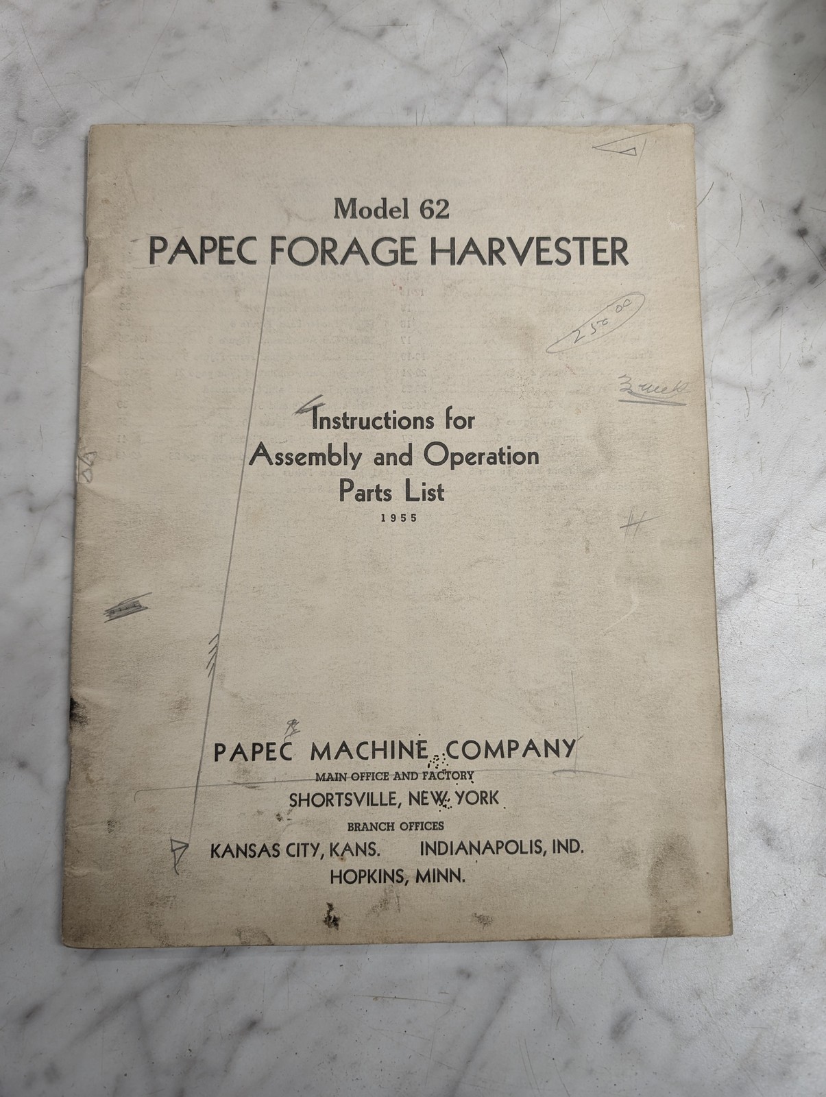 Papec Forage Harvester Operator Service Manual Parts List Catalog 1955 62