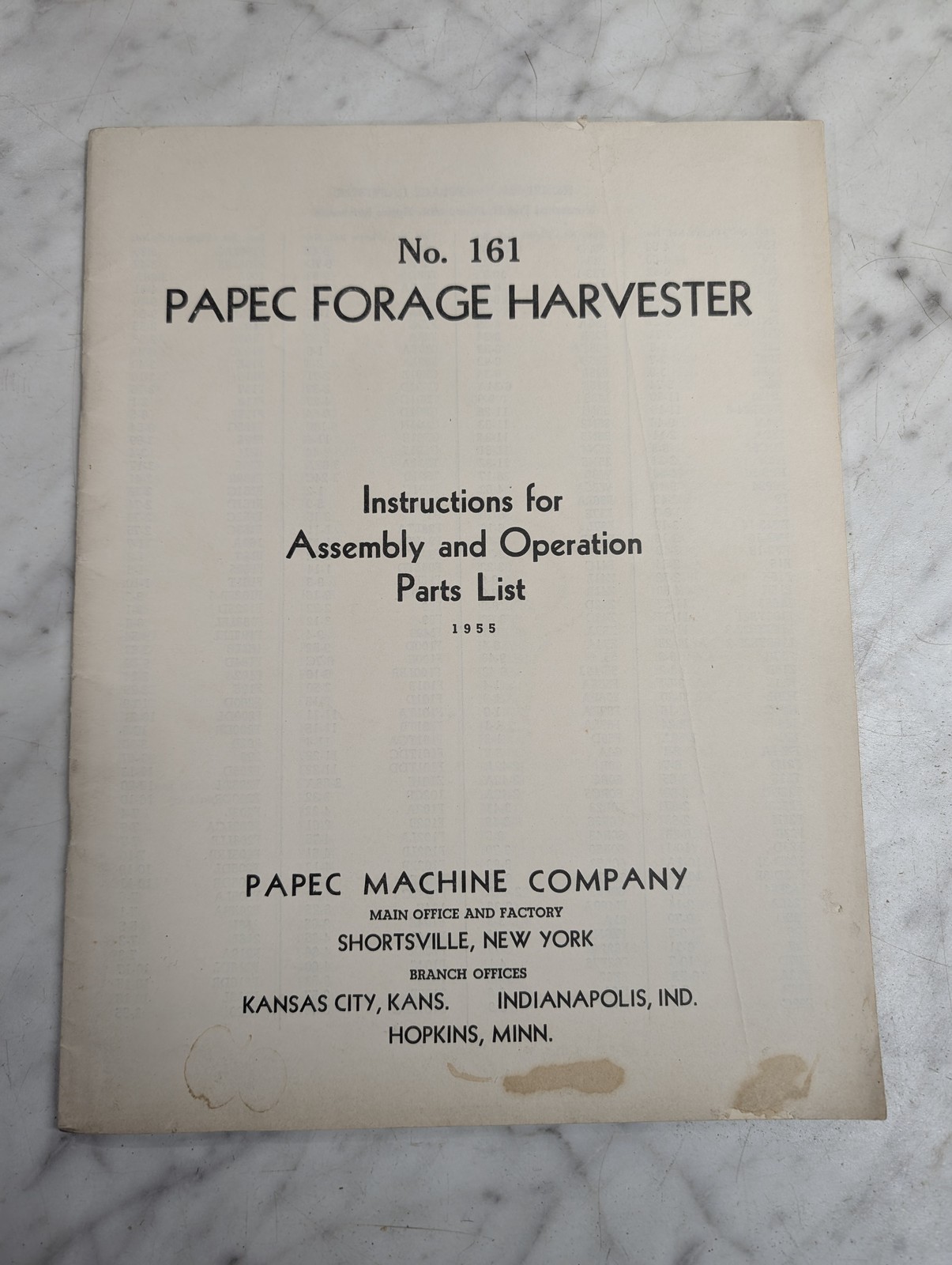 Papec Forage Harvester Operator Service Manual Parts List Catalog 1955 161