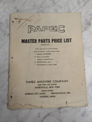 Papec Master Parts Price List Catalog #9 1960 Dealer Sales Literature